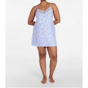Joyspun 2X Dreamy Soft Lace Front Knit Chemise - Blue Glacier Ditsy Floral Heart